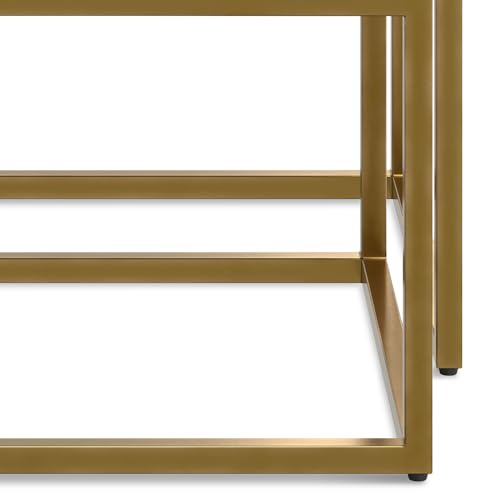 SIMPLIHOME Macy SOLID MANGO WOOD and Metal 20 inch Wide Rectangle Contemporary 2 Pc Nesting Table in Black, Gold, Fully Assembled for the Living Room and Bedroom