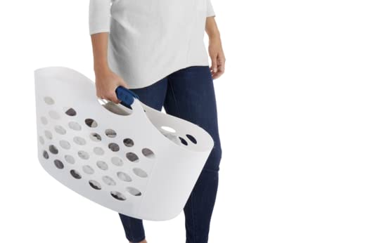 Rubbermaid 1.5 Bushel Capacity Durable Versatile Flex N Carry Portable Flexible Laundry Basket With Convenient Carrying Handles, White, Organization and Storage for Laundry/Garage/Home