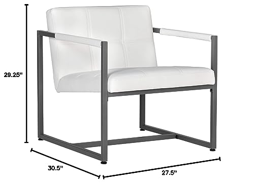 Studio Designs Home Modern Accent Chair Camber Mid-Century, Pewter Grey Metal Frame & White Bonded Leather