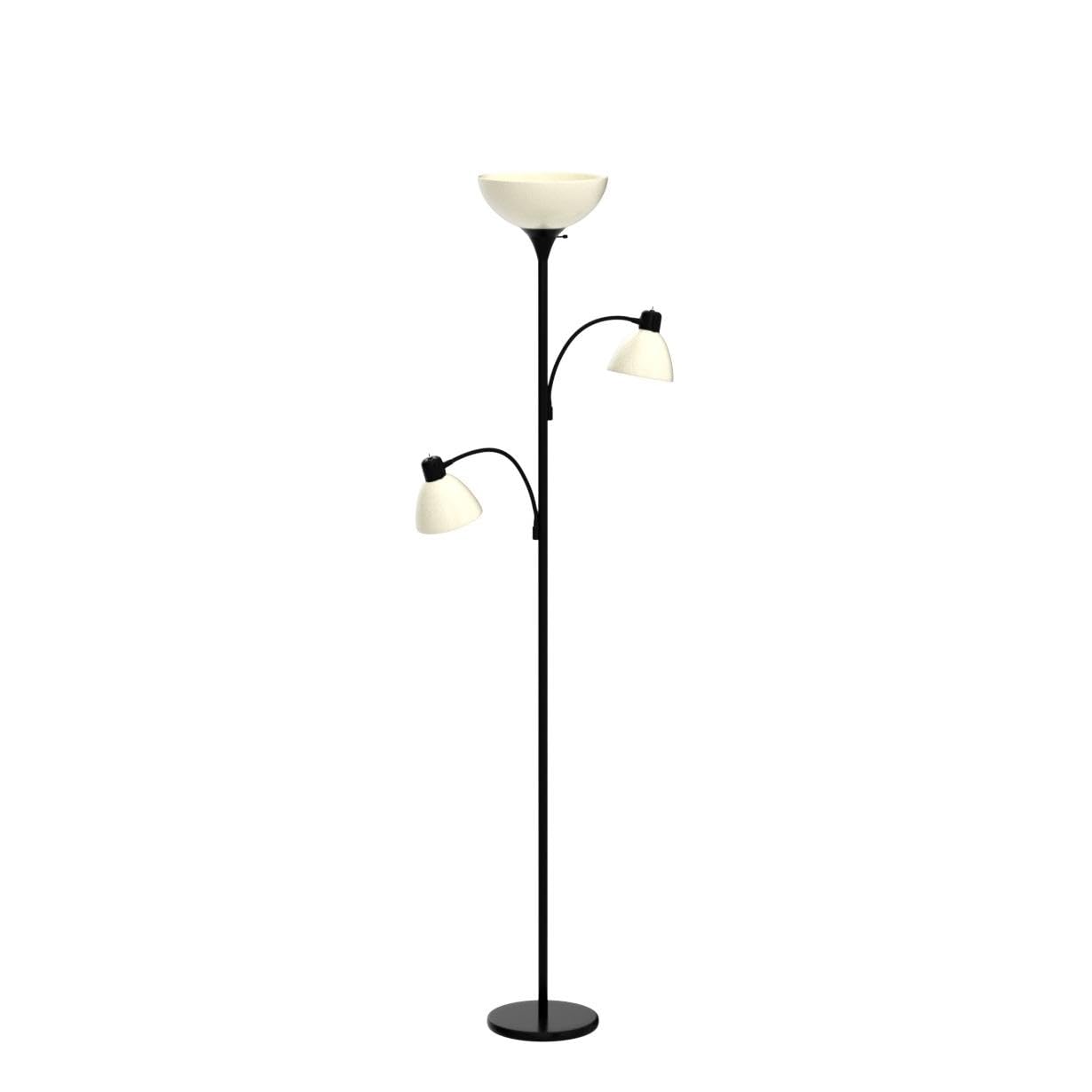 Brightech Sky Dome Double LED Floor Lamp, Torchiere Super Bright Floor Lamp with 2 Reading Lamps for Living Rooms & Offices - Dimmable Tall Standing Lamp for Bedroom Reading - Tall Black Pole