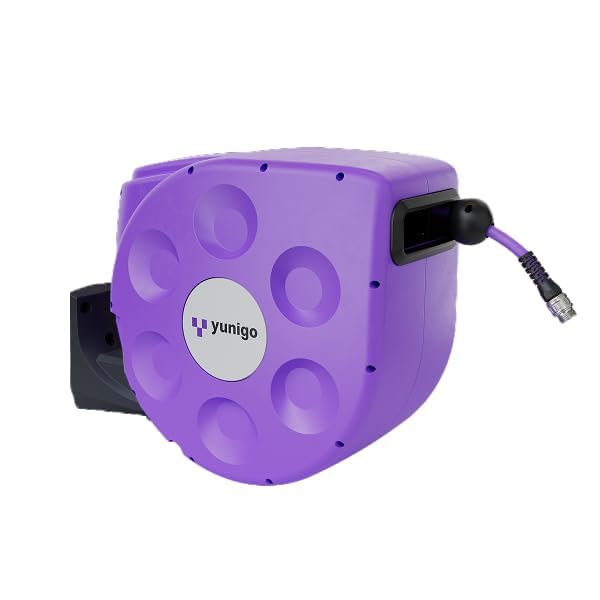 YUNIGO UNITY 100ft, Wall-Mounted Retractable Hose Reel, Slow Rewind, Complete System with Spray Nozzle, 180° Pivoting Mount, Fully Preassembled Compact System for Home & Garden Watering