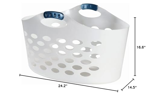 Rubbermaid 1.5 Bushel Capacity Durable Versatile Flex N Carry Portable Flexible Laundry Basket With Convenient Carrying Handles, White, Organization and Storage for Laundry/Garage/Home