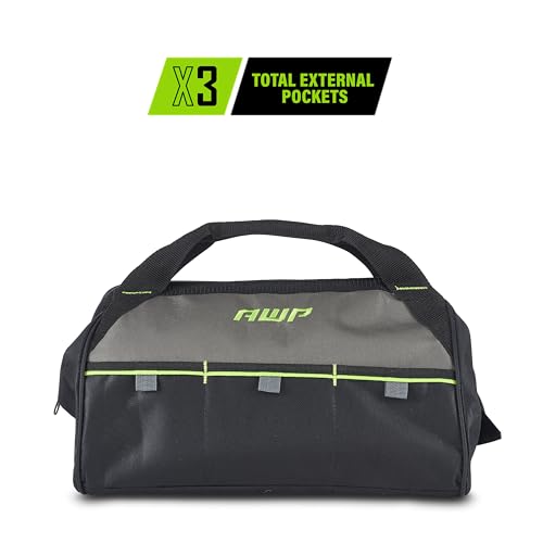 AWP Premium Tool Bag Durable Tool Tote Water-Resistant Organizer for Professionals and Contractors, Black, 15" | 1L-20015