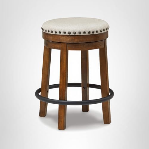 Signature Design by Ashley Valebeck Upholstered Swivel Stool, Cushioned Seat, Woven Fabric Upholstery, Wood, 24" H, Brown & Black