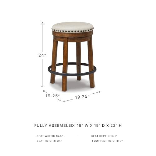 Signature Design by Ashley Valebeck Upholstered Swivel Stool, Cushioned Seat, Woven Fabric Upholstery, Wood, 24" H, Brown & Black
