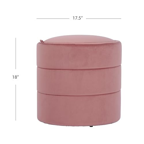 Spatial Order Storage Round Ottoman with Removable Lid (with Hidden Storage) | Spatial Order Home Décor | Upholstered Round Velvet Ottoman – Blush Pink Velvet