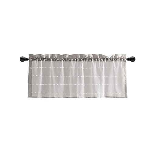 Lush Decor Farmhouse Textured Sheer Window Curtain Valance, 52"W x18"L, Gray