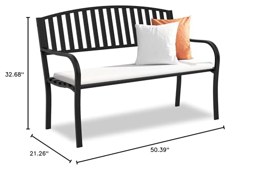 Maemttes Outdoor Bench Garden Bench, Weatherproof Anti-Rust Heavy-Duty Outside Benches Clearance, Wrought Iron Metal Bench for Front Porch, Patio, Park