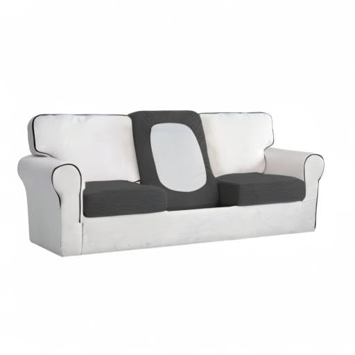 Easy-Going Stretch Individual Chair Couch Cushion Cover Sofa Cushion Furniture Protector Sofa slipcover Soft Flexibility with Elastic Bottom (3-Piece Sofa Cushion Cover, Dark Gray)