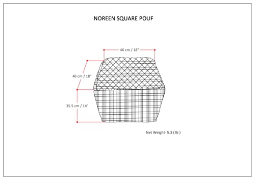 SIMPLIHOME Noreen Square Pouf - 18 inch Wide Upholstered Handwoven Cotton Ottoman in Light Blue and White, Boho Footstool or Extra Seating for Living Room with Polystyrene Filling, Assembled