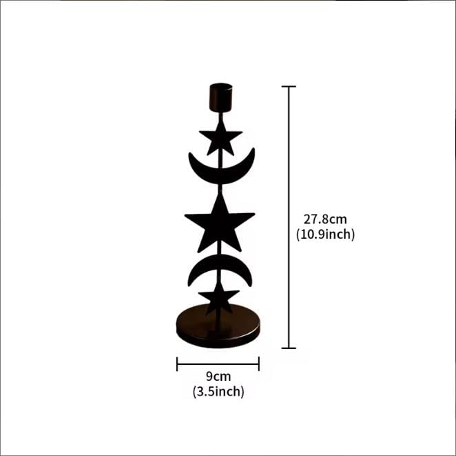 Metal Moon Star Candle Holder - 11 Inch Black Taper Candlestick Holder for Table Centerpiece - Modern Celestial Decorative Candle Stand for Mantel, Dining Room or Boho Home Decor (1 Pack)