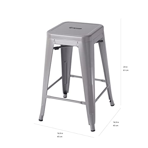 Amazon Basics Metal Bar Stools, 24-Inch, Easy Assembly, Dark Grey, Set of 4