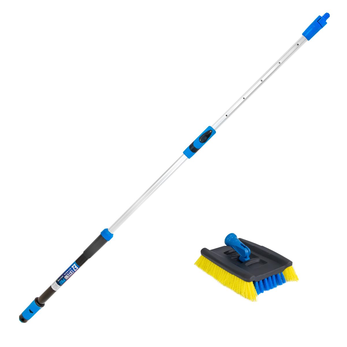 Unger Professional Lock-On Wood & Composite Deck Brush with EZ Extend Pro Telescopic Pole for Outdoor Decks with Durable Dual-Bristle, Swivel Deck Cleaning Brush, Adjustable 5 FT Pole Extends Reach