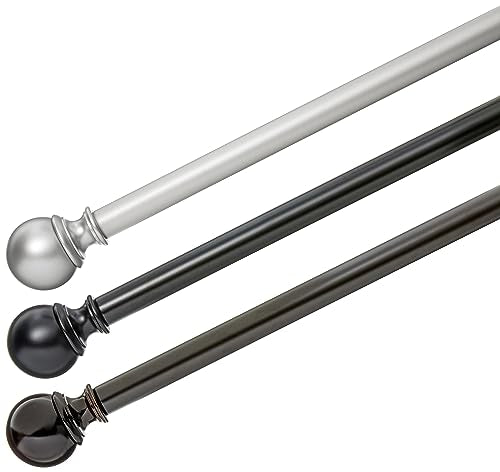 Amazon Basics Sturdy Adjustable Curtain Rod for Windows with Round Finials, Easy Installation, 1-Inch Rod, 36" to 72", Nickel, 1-Pack