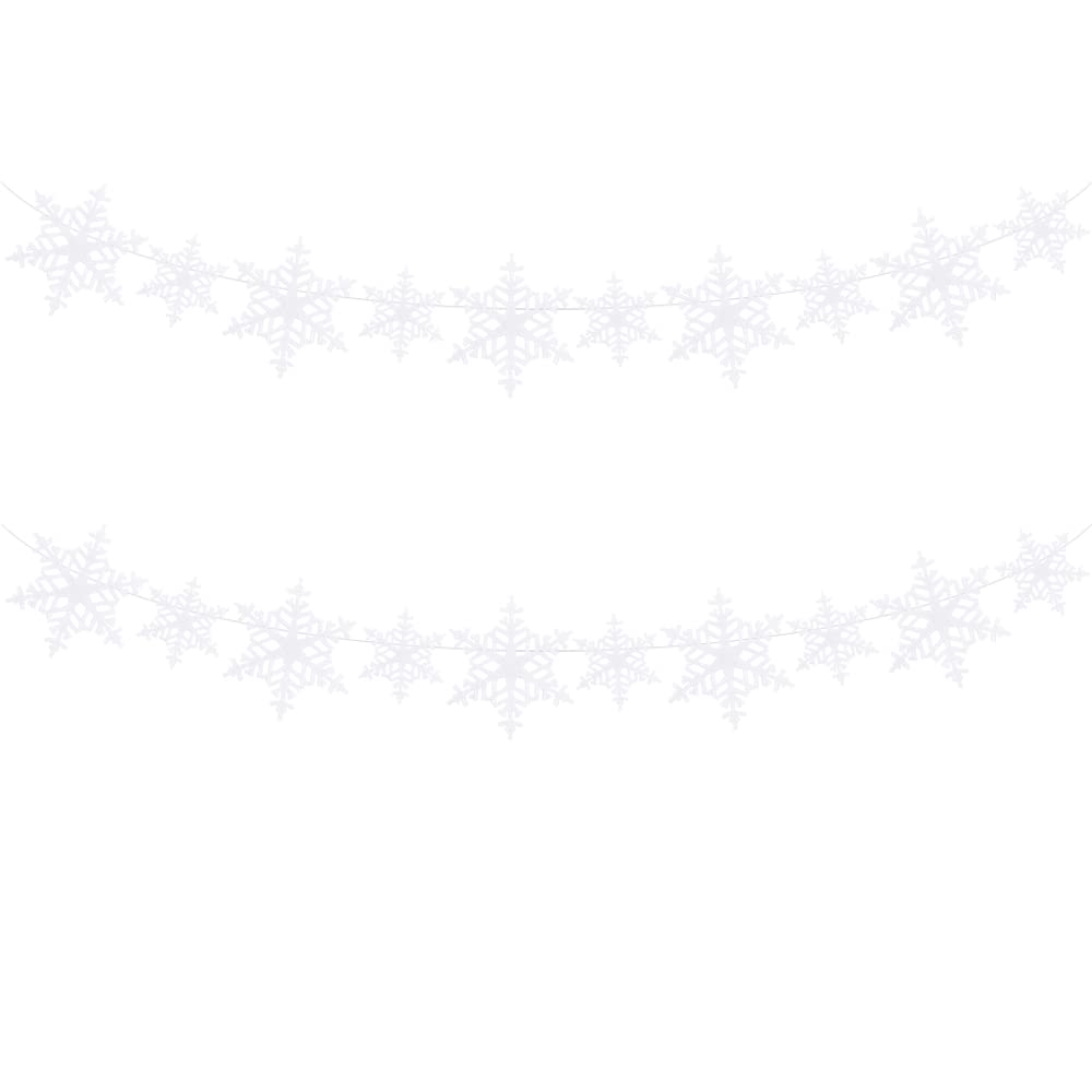 FAZHBARY White Snowflake Garland Felt Banner Winter Garland Snow Banner Christmas Snowflakes Holiday Party Decorations Pack of 2