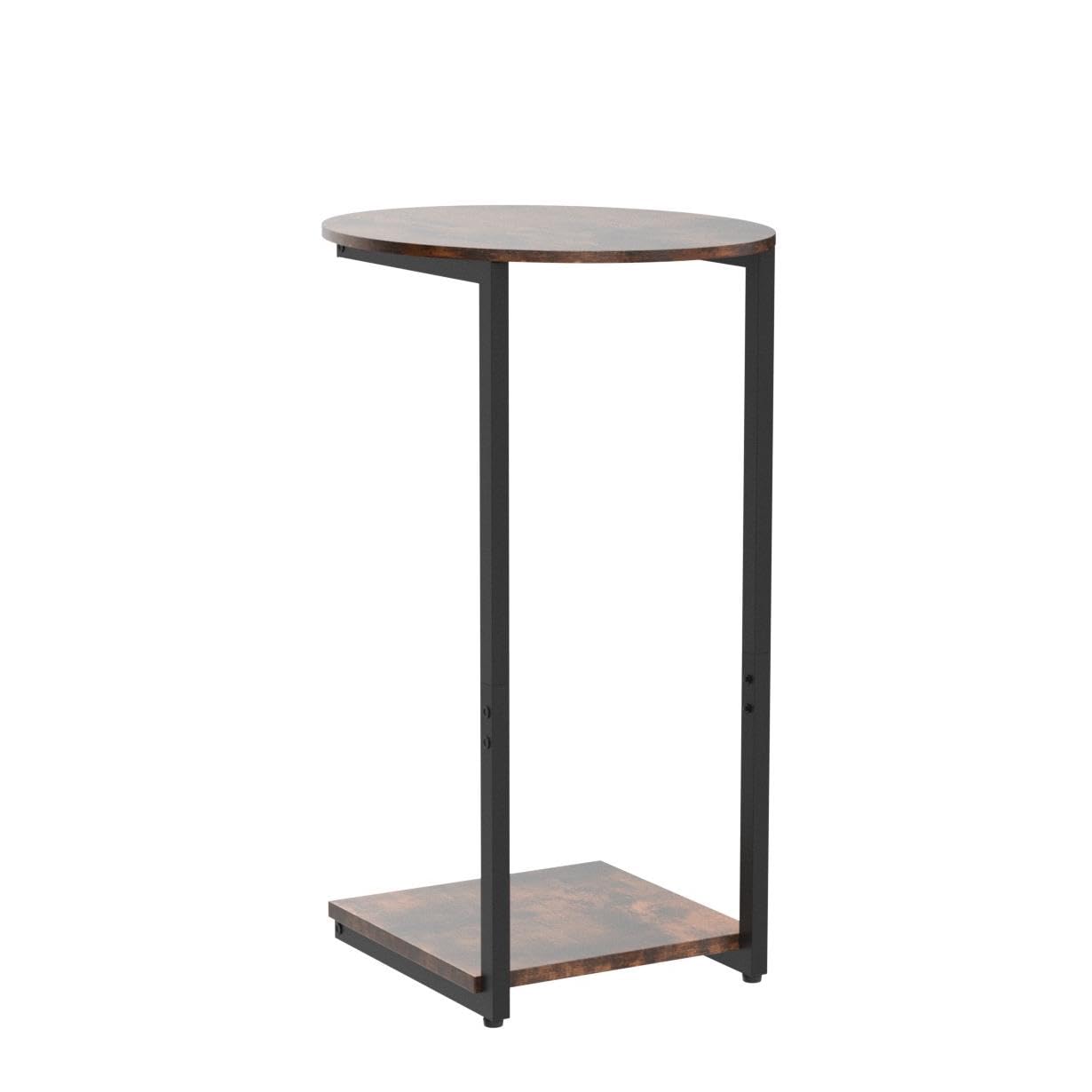 Hosfais Side Table Small End Table, C-Shaped Wood Sofa Table with Metal Frame for Living Room, Bedroom, Small Spaces (Rustic Brown)