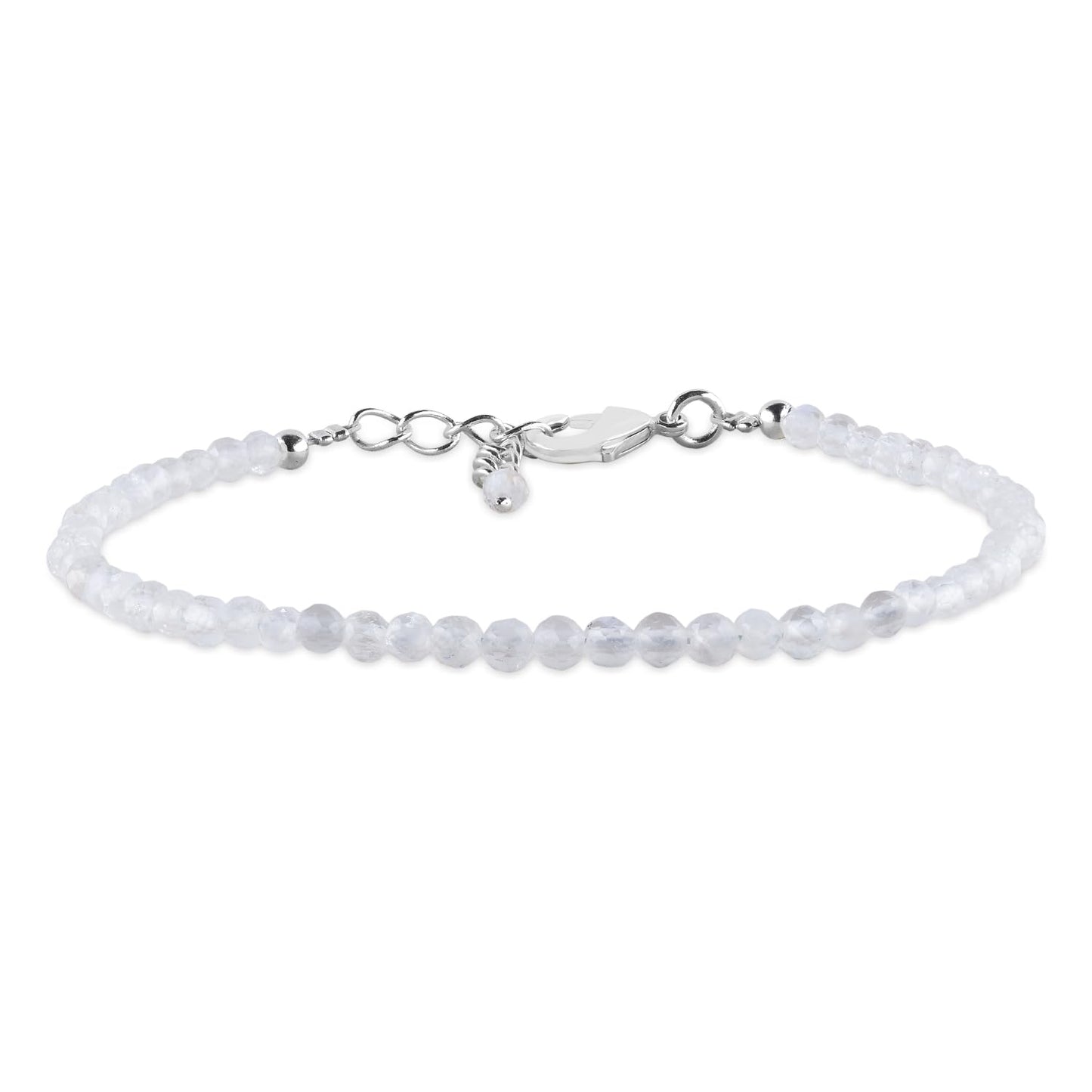 YANARA Moonstone Bracelet Gemstone Micro Beads Dainty Jewelry for Women, Natural June Birthstone, Energy Healing Crystals, Silver Plated Chain 8 inch Birthday Gifts For Her