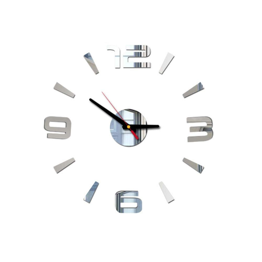 Forart Large DIY Wall Clock, Modern 3D Frameless Wall Clock Arabic Numbers Adhesive Wall Decor Kit Wall Decoration for Home Office Living Room Bedroom