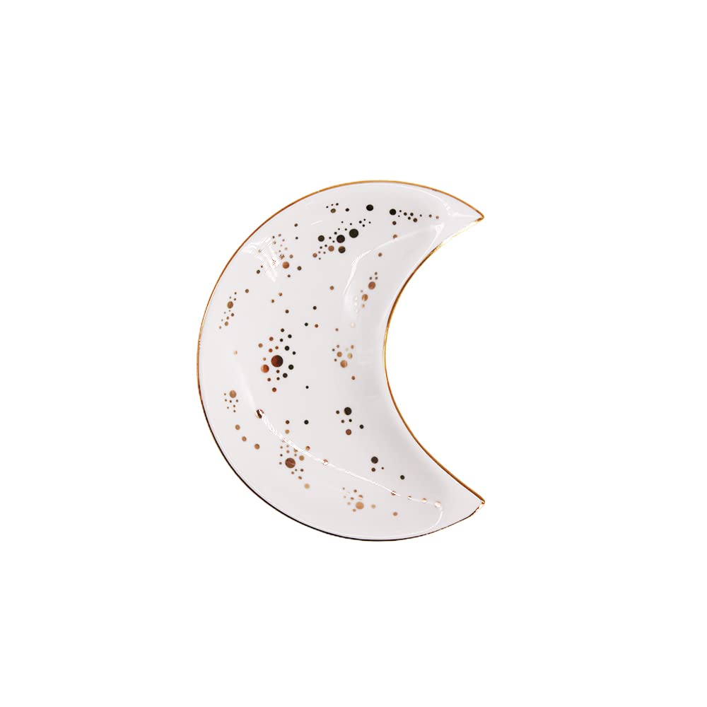 Soddeph Small Moon Ceramic Jewelry Tray, Decorative Trinket Dish, Ring Holder Plate, Modern Accent Tray for Bathroom, Nightstand, Entryway Table, Vanity (1, White)