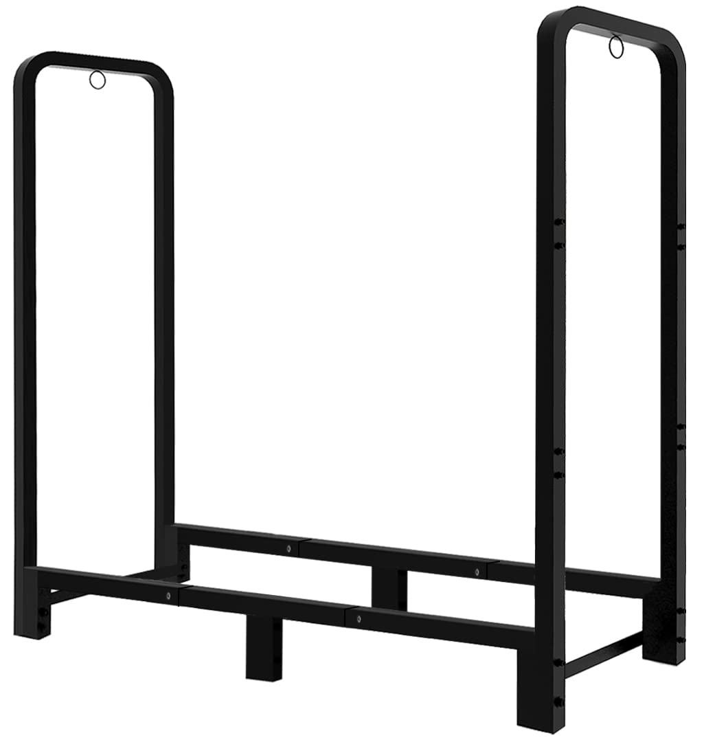 Fandature 4Ft Firewood Rack Adjustable Fireplace Wood Holder for Outdoor Indoor Storage Log - Heavy Duty Fire Log Lumber Stand Stacker, Black