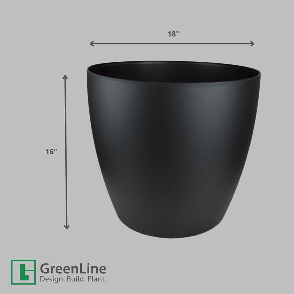 Greenline Manufacturing Memphis 18" Round Indoor Floor Planter Pot – Lightweight & Durable Plastic, Modern Design, Made in USA, Recyclable Large Plant Container for Home & Office Décor (Black)