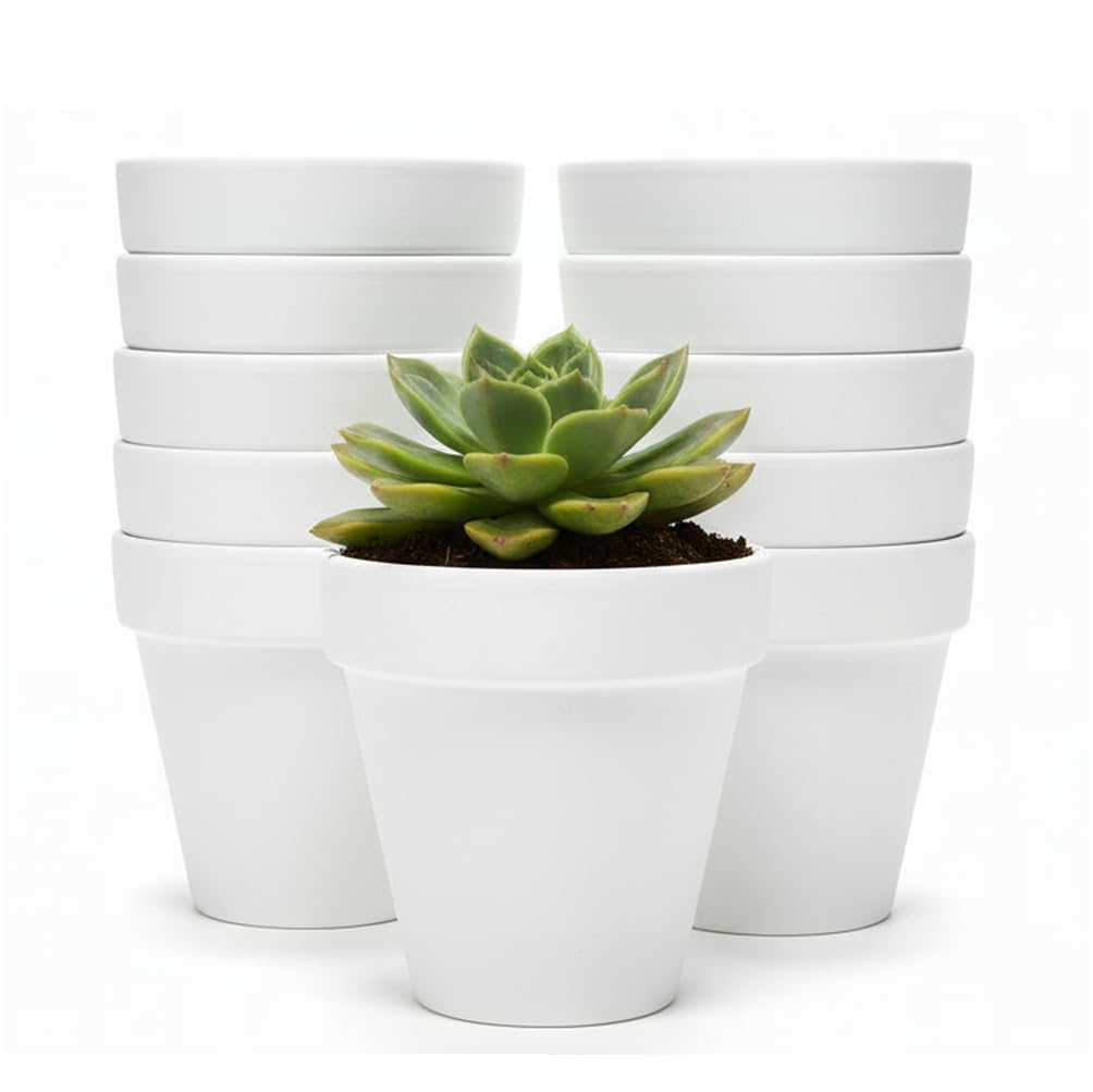 YESIACE White Terracotta Flower Pots with Drainage Holes, 4 Inches, 24 Pack, Suitable for Planting and Decoration