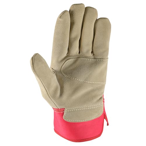 Wells Lamont Women's Heavy Duty Leather Palm Work Gloves with Safety Cuff, Pink, Small (4113S-800)