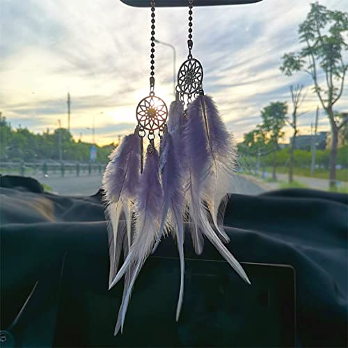 car Decorations for Women,Dream Catcher for car,Feather Dream Catcher Crystal Charm Bling Deco Accessories Hanging Ornaments Gift for Girl(Gray)