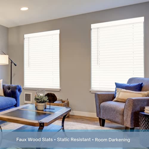 Lotus & Windoware Cordless, 2 Inch Faux Wood Blind, 35" Wide x 60" Long, Window Blinds, Blinds & Shades, Blinds for Indoor Windows, Smooth, Bright White - 35" x 60",Bright White