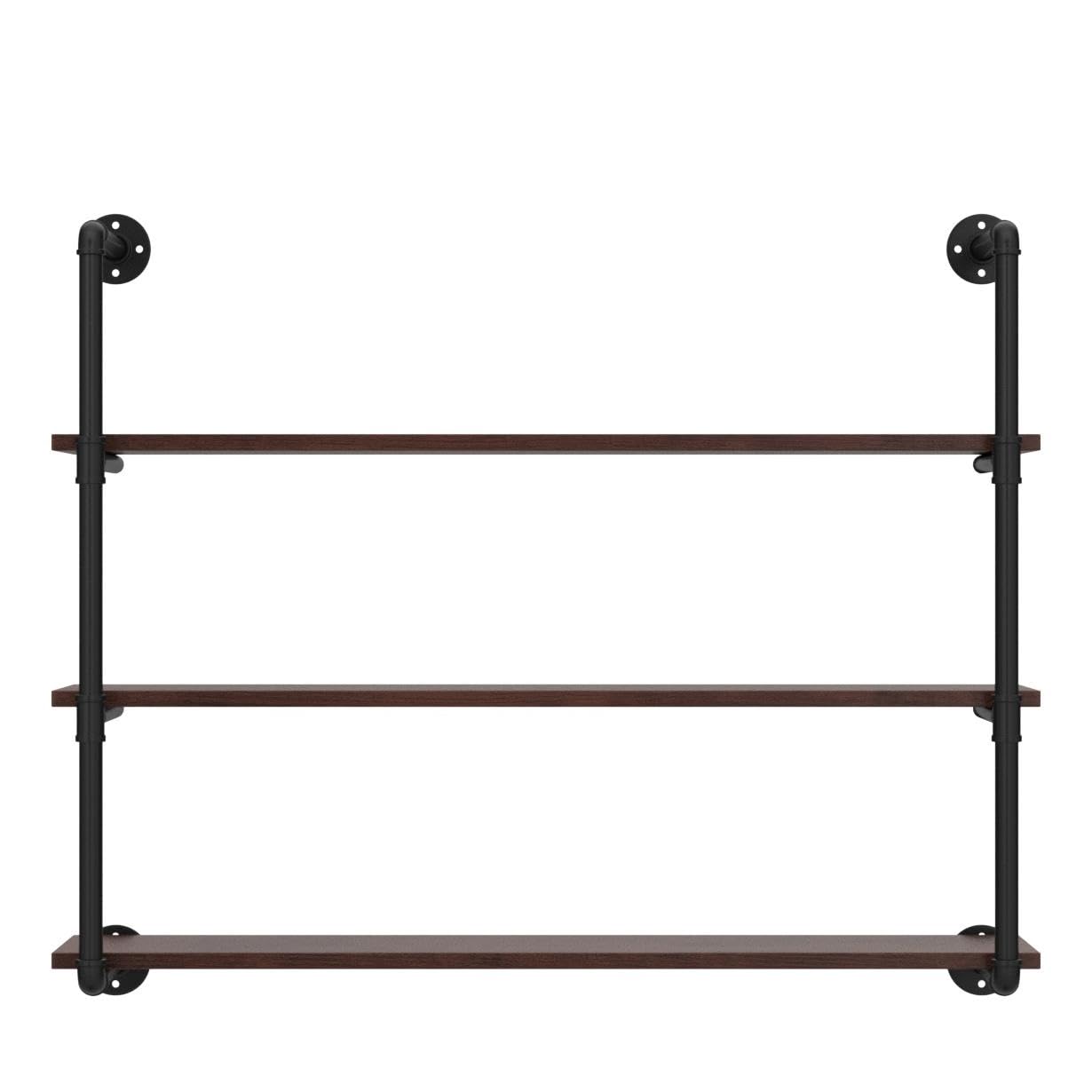 Industrial Pipe Shelving Wall Mounted,42in Rustic Metal Floating Shelves,Steampunk Real Wood Book Shelves,Wall Shelf Unit Bookshelf Hanging Wall Shelves,Farmhouse Kitchen Bar Shelving(3 Tier)