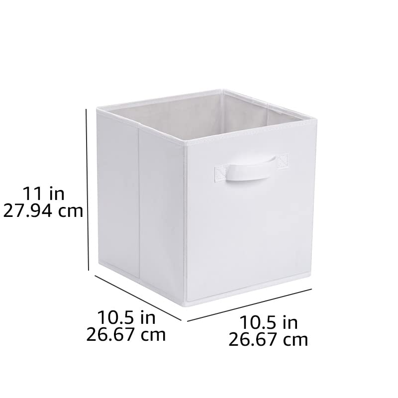 Amazon Basics Collapsible Fabric Storage Cubes Organizer with Handles, Sturdy Storage Bins, White, 10.5-x-10.5-x-11-inch, 6-Pack