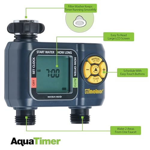 Melnor 65139AMZ AquaTimer Digital Hose Timer, 2-Zone Programmable Watering Timer, Quick Connect Bundle, Black, Yellow