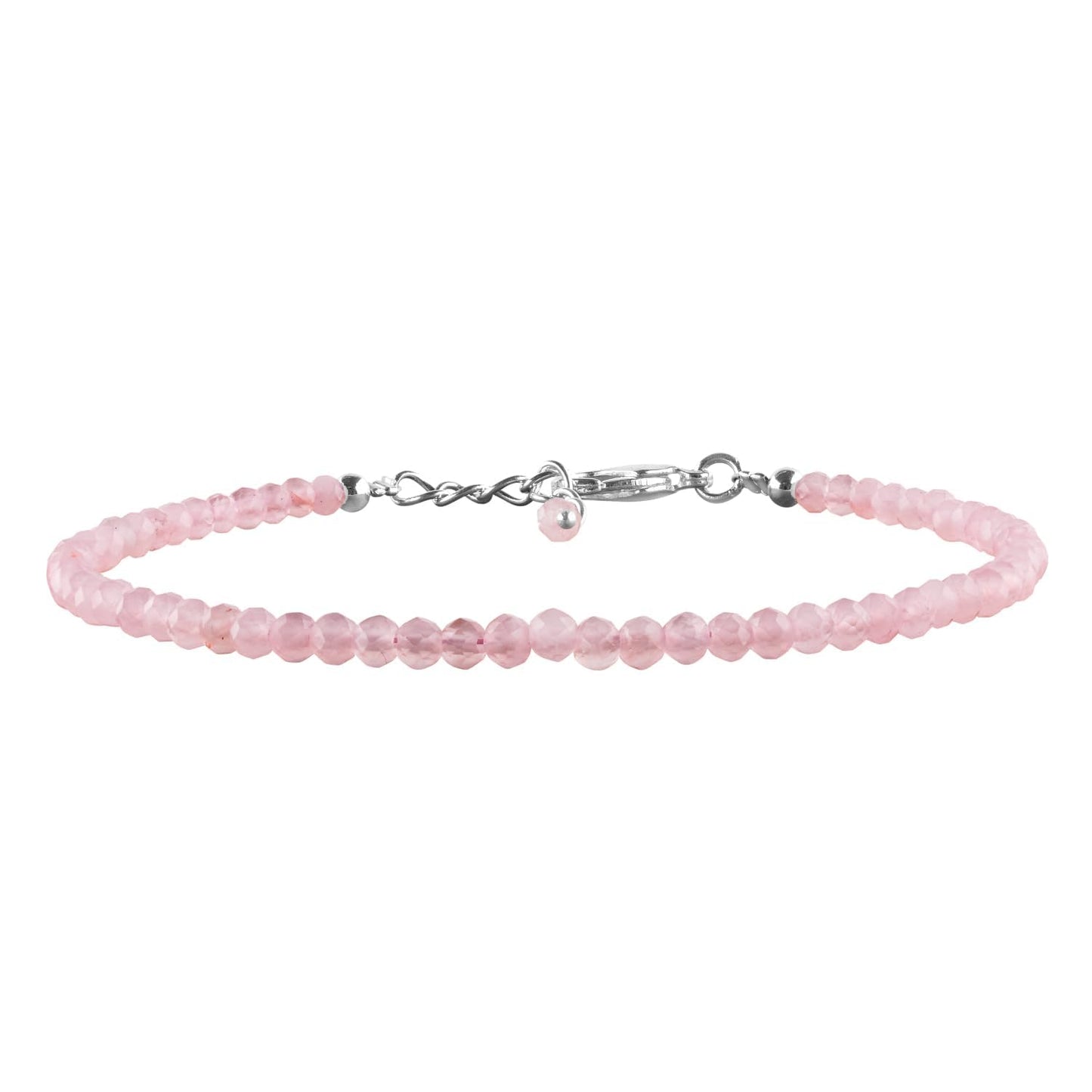 YANARA Rose Quartz Bracelet for Women, Natural Pink Gemstone Beads Dainty Jewelry, April Birthstone, Energy Healing Crystals, Silver Plated Chain 8 inch Adjustable, Birthday Valentines Day Gifts For Her
