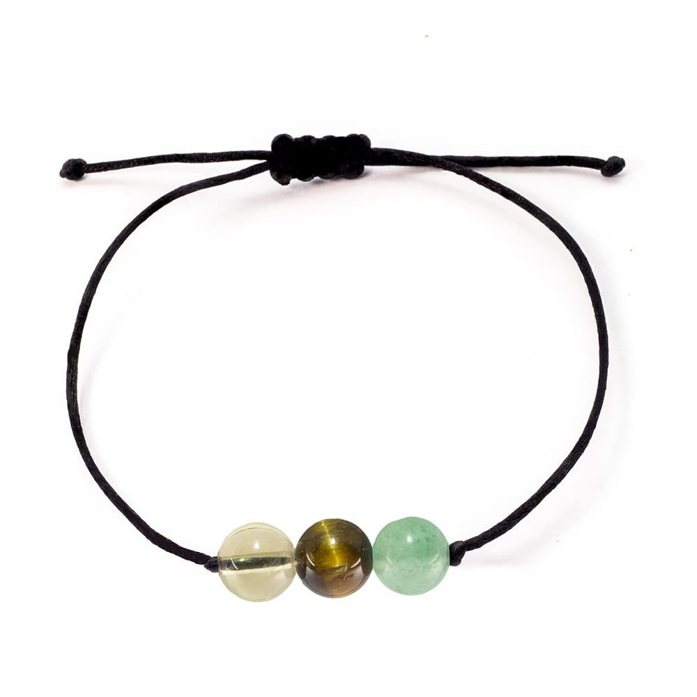 BOHO GARDEN Healing Crystal Bracelet for Good Fortune - 3 Real Natural Gem Stones - Adjustable, Beaded Bracelets for Men, Women, Teens - 8mm Bead