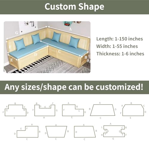 Waterproof Custom Size Bench Cushions for Indoor Outdoor Furniture, Bay Window Seat Cushions Indoor, Custom Cushions for Breakfast/Reading Bench Nook/Dining Entryway Mudroom Bench, Anti-Slip/Scratch