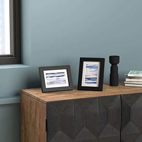 Amazon Basics Rectangular Picture Frame with Glass, 5" x 7", Wall Hanging or Tabletop Display, Mat for 4" x 6" Photo, Black, 2-Pack