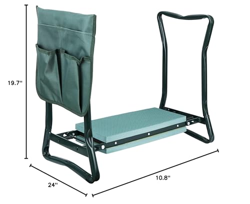HomGarden Upgraded Folding Garden Kneeler Seat Bench Stool w/Thicken & Widen Soft Kneeling Pad, Portable Heavy Duty Gardener Stool with Large Tool Pouch,1 Set