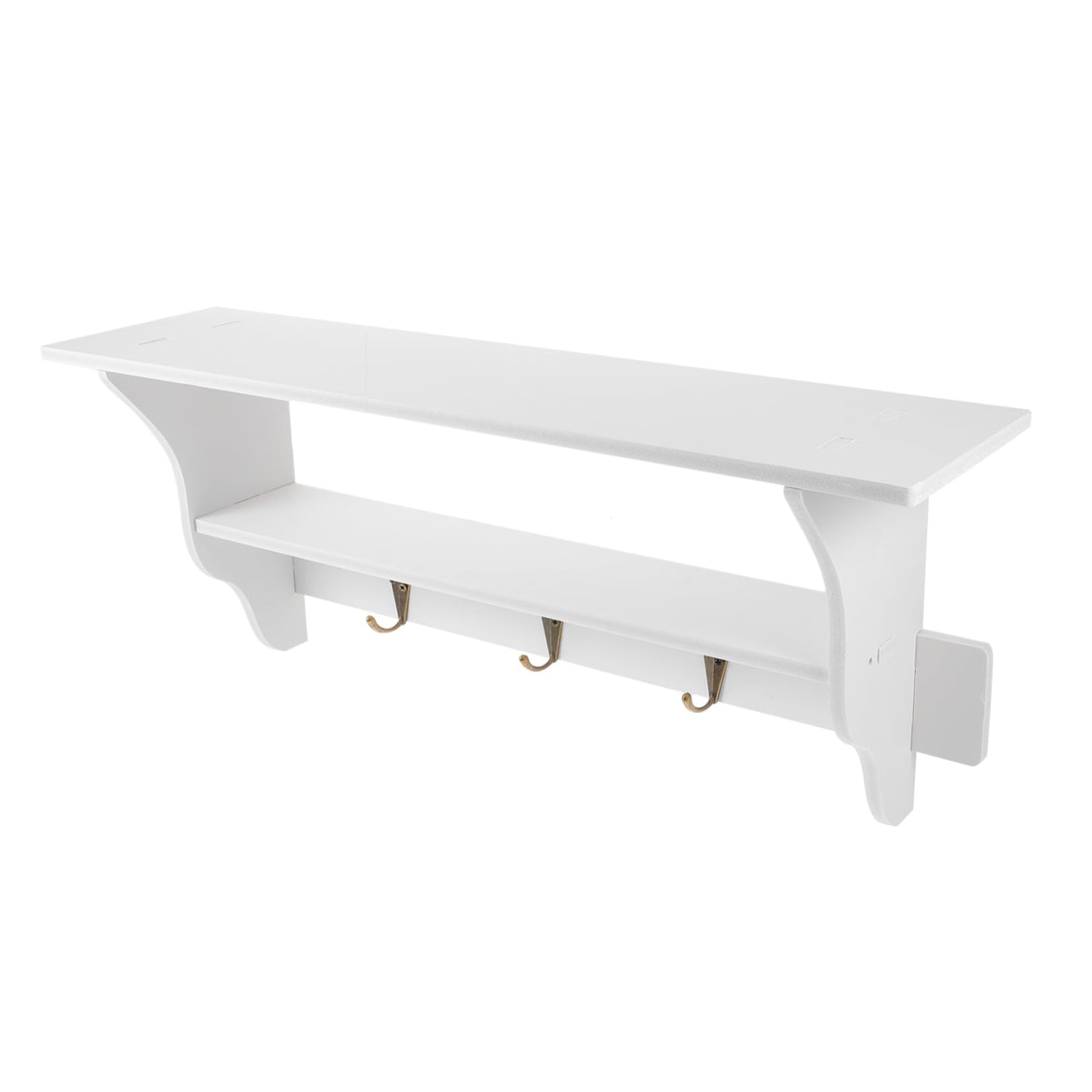 ABOOFAN Modern Wall Shelf with Hooks Floating Storage Rack for Home Decor Key Holder and Organizer Design for Entryway Bedroom and Bathroom Elegant White Finish