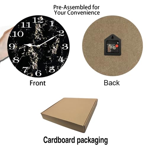 Houseuse Black Marble Wall Clock Modern Stylish Clock for Living Room, Battery Operated Easy to Read Bedroom, Bathroom and Kitchen Housewarming Seasonal Shop Hotel Round 10"