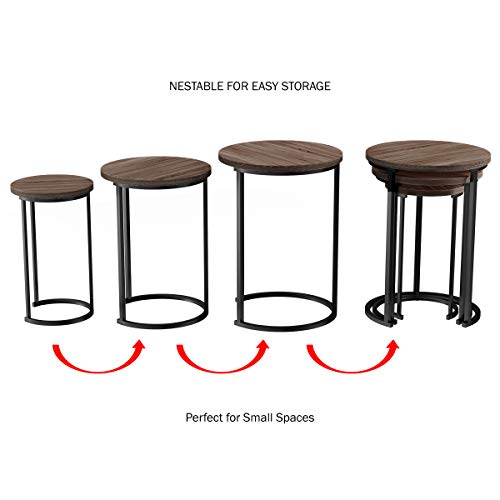Lavish Home Nesting Tables - Set of 3 Round Side Tables for Living Room, Bedroom, or Home Office - Woodgrain-Look End Table Set - Modern Living Room Furniture (Gray/Brown)