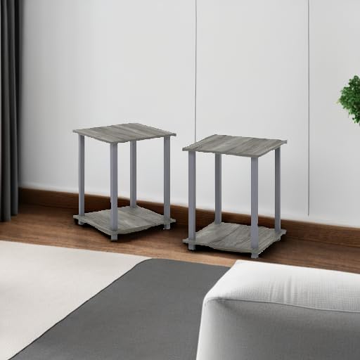 Furinno SIMPLISTIC Side Table Set of 2, 2-Tier Square Modern End Table, Nightstand, Night Stand, Bedside Table, Toolless Assembly, for Living Room, Bedroom, French Oak