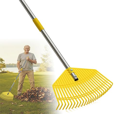 Lightweight Leaf Rake for Lawns - Anti-Break Nylon Plastic Head,Easy Yard & Garden Rake for Women,Seniors,Kids, 16.5" Wide for Leaves, Grass,Pine Needles,Gardening,Adjustable 35–65" Long Handle