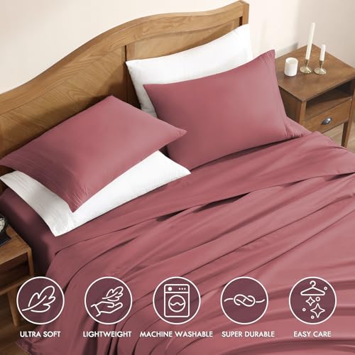 ClevaHome Sheet Set Queen Size, 4-Piece Bedding, Lightweight & Super Soft Easy Care Microfiber– Shrinkage & Fade Resistant Bedding Set with 14'' Deep Pockets (Dusty Rose)