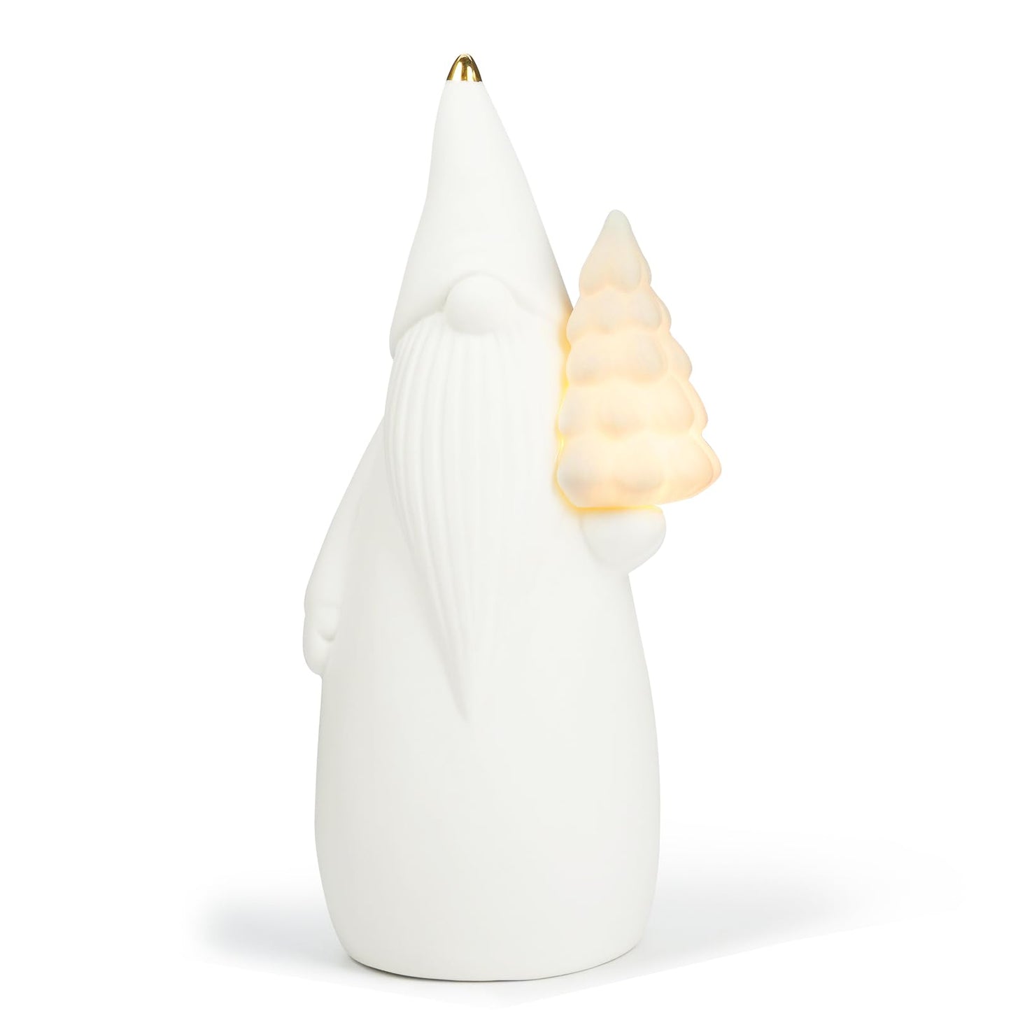 Luxstyra White Ceramic Gnome Figurine with Christmas Tree Lighted, 7.5" Christmas Gnome Decoration, Light Up Xmas Tree with Timer, Gnomes Gifts for Women, Sandinavian Xmas Decor for Tabletop Mantel