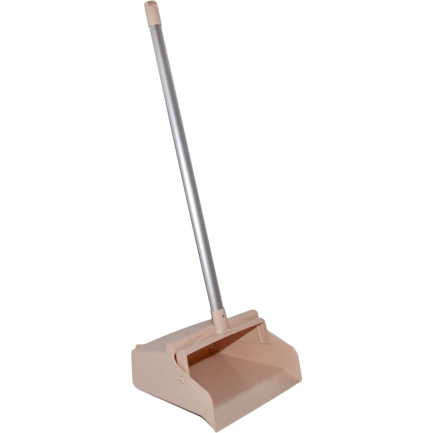 SPARTA Upright Dustpan with Aluminum Handle, Serrated Edge for Broom Combing, Secure Yoke Lock with Easy Storage Hanging Hole for Commercial Cleaning, Plastic, 30 Inches, Tan