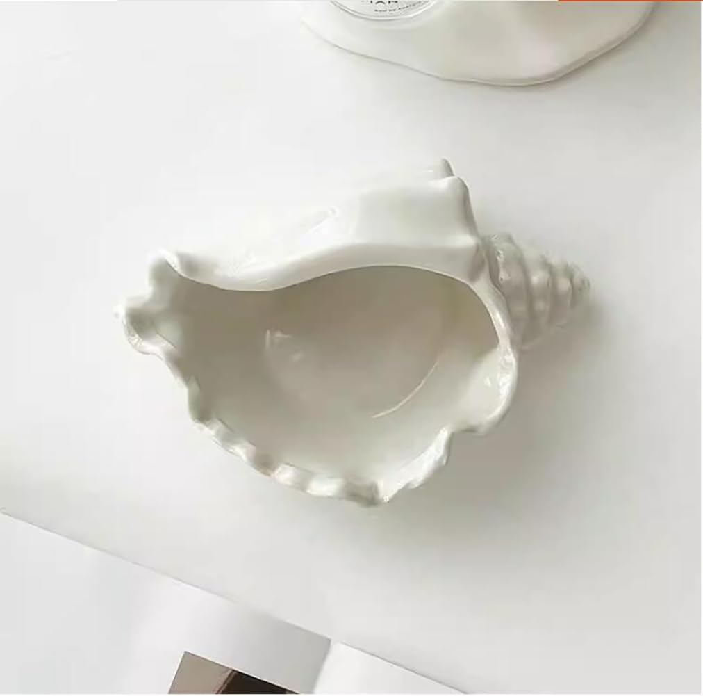 QIAOIDEA Conch Shell Tea Light Candle Holder, Shell Jewelry Dish, Ocean Coastal Beach Themed Ceramic White Sea Shell Jewelry Tray Dish Candy Dish Key Holder for Table Home Party Décor