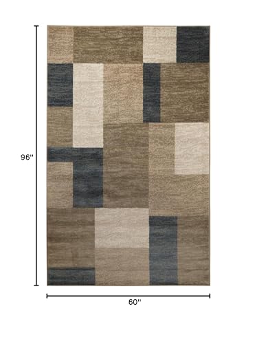 Superior Indoor Large Area Rug, Jute Backed, Perfect For Entryway, Office, Living/ Dining Room, Bedroom, Kitchen, Modern Geometric Patchwork Floor Decor, Clifton Collection, 5' x 8', Grey/ Brown
