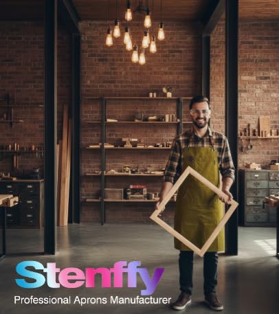 Stenffy Kitchen Apron, Work Apron, Canvas, Multiple Pockets, Gardening, Painting, BBQ, Artist, Carpenter, Sizes M to XXL, Khaki