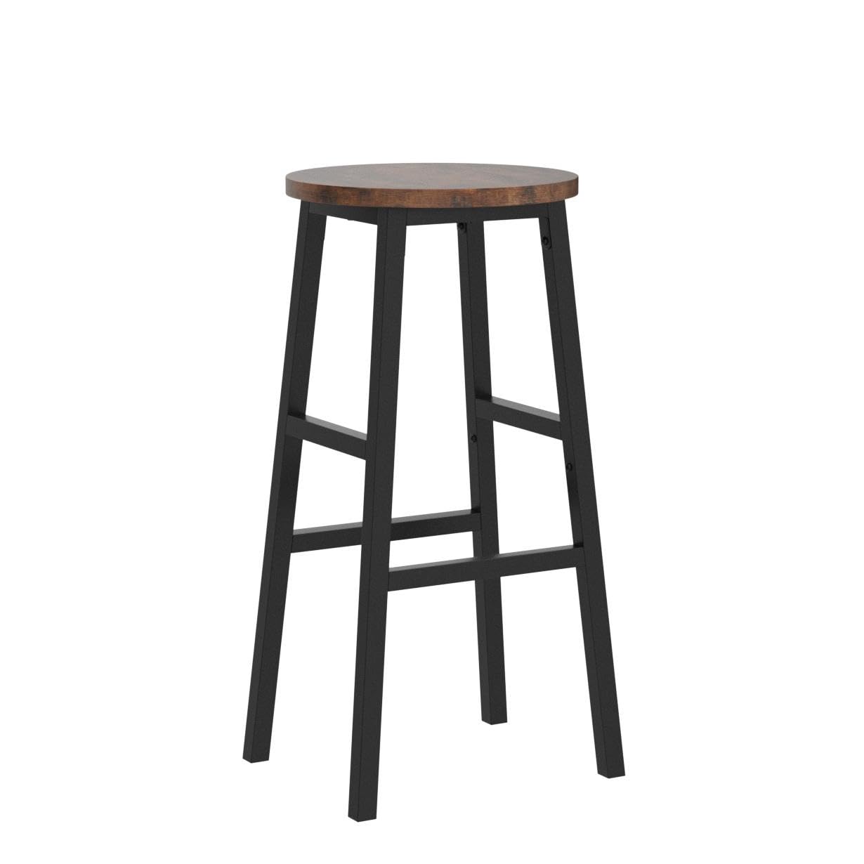 MAHANCRIS Bar Stools, Set of 2 Round Bar Chairs with Footrest, 24.4 Inch Kitchen Breakfast Bar Stools, Industrial Bar Stools, Easy Assembly, for Dining Room, Kitchen, Rustic Brown BAHR0201Z