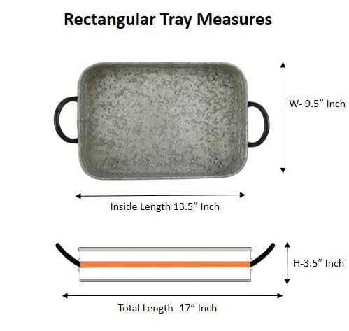 Galvanized Metal Serving Trays Iron Black Handles, Farmhouse Tray with Copper Strip, Decorative Centerpiece for Coffee Table or Dining Table, Rustic Utility Tray for All Purpose, Rectangular Trays
